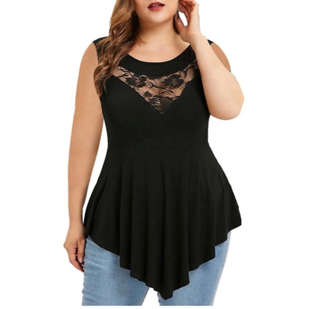 Cute & Sexy Asymmetrical lace black tank top!